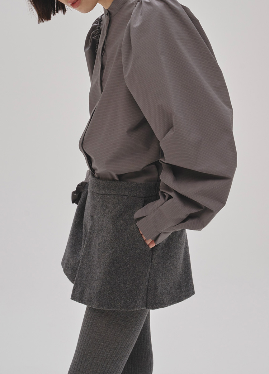 格紋公主澎袖造型襯衫